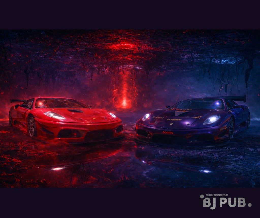 covering Ferrari F430 avant apres rouge violet BJ PUB Cambrai transformation voiture luxe