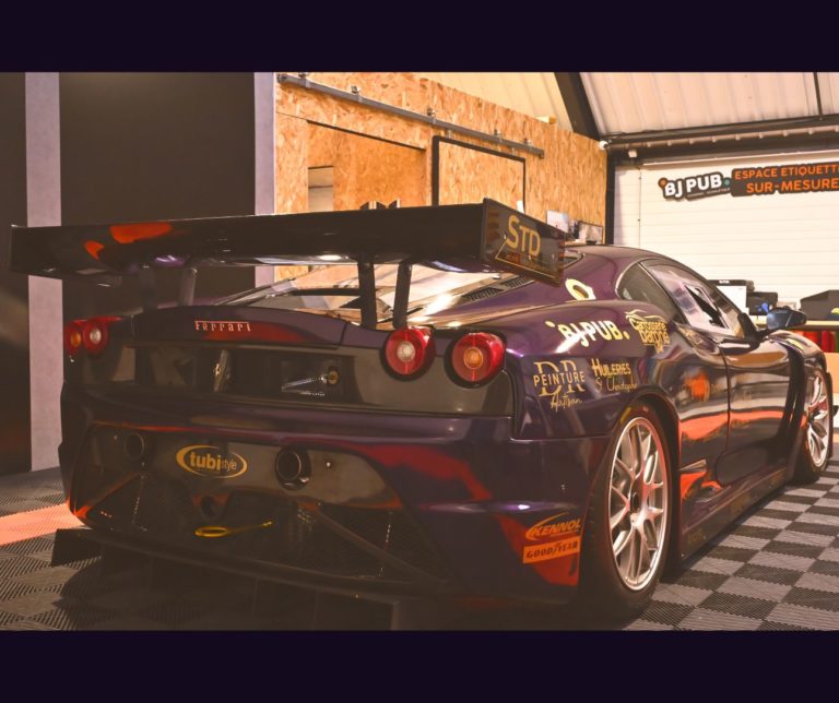 covering Ferrari F430 violet arrière BJ PUB atelier Cambrai wrap voiture sport