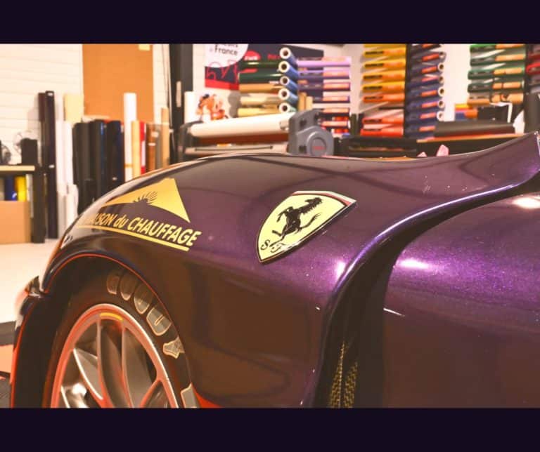 detail covering Ferrari F430 violet BJ PUB Cambrai film adhésif voiture luxe