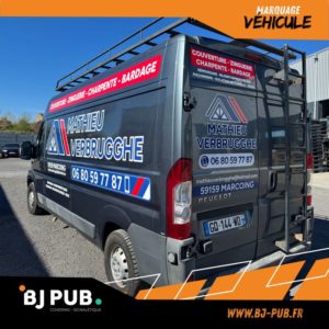 marquage véhicule utilitaire Cambrai BJ PUB lettrage adhésif professionnel Mathieu Verbrugghe